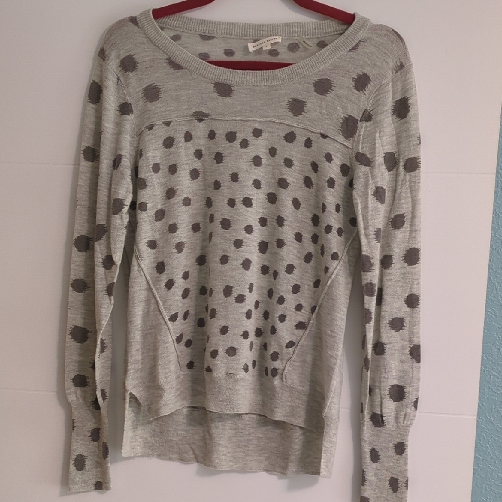 Rebecca Taylor Gray Polka Dot Wool Blend Sweater Pulover Sz L